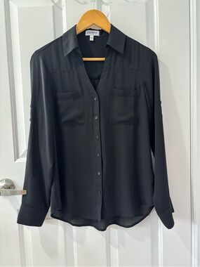 2/$15 Express The Portofino Shirt - Black Button Down Chiffon Blouse (Size S)